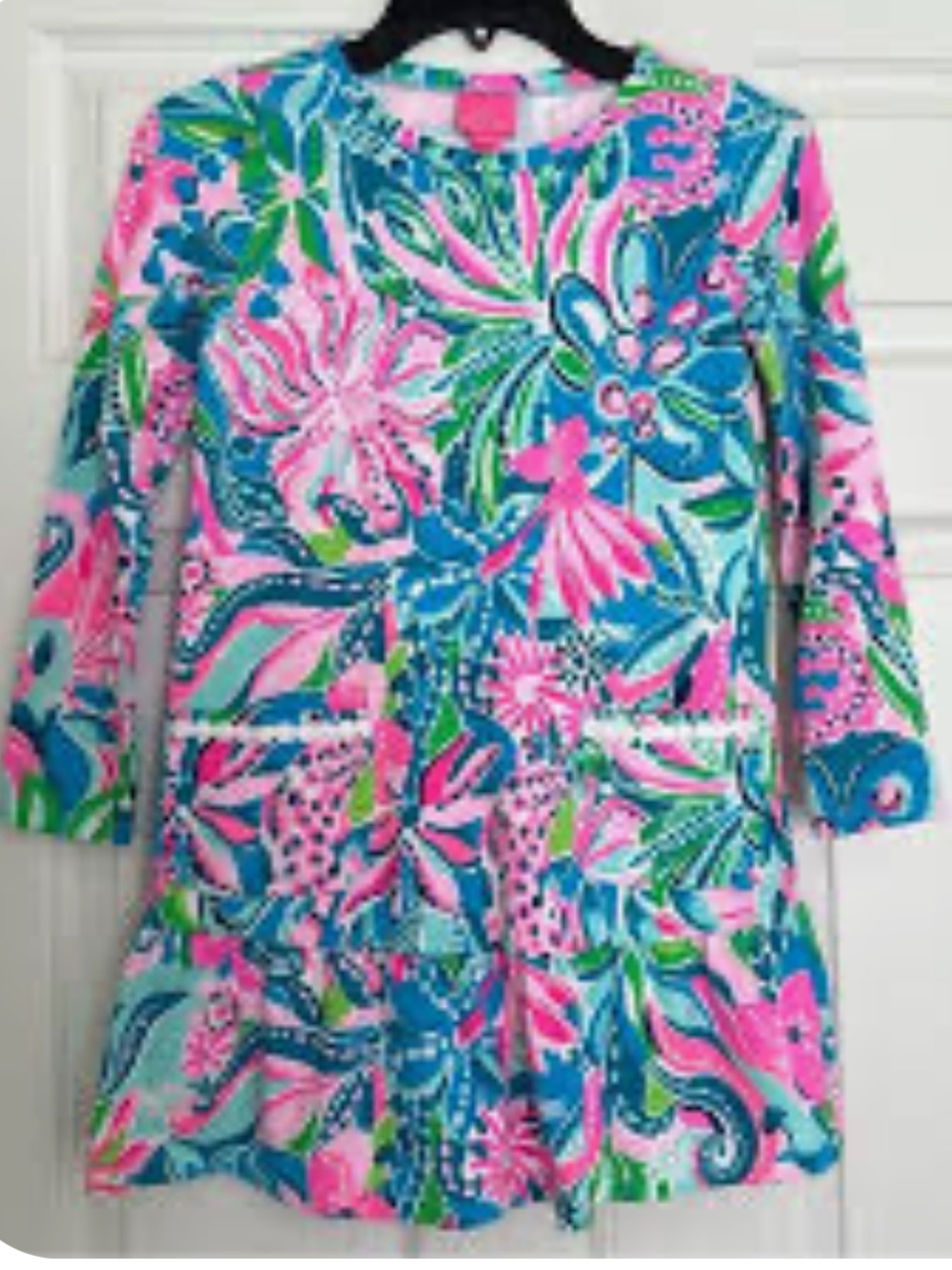 Lily Pulitzer kids Vibrant Floral Long Sleeve Tunic in Pink, Blue & Green